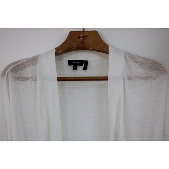 Theory Women’s Size S White Linen Viscose Knit Open Front Cardigan Duster - Picture 6 of 9